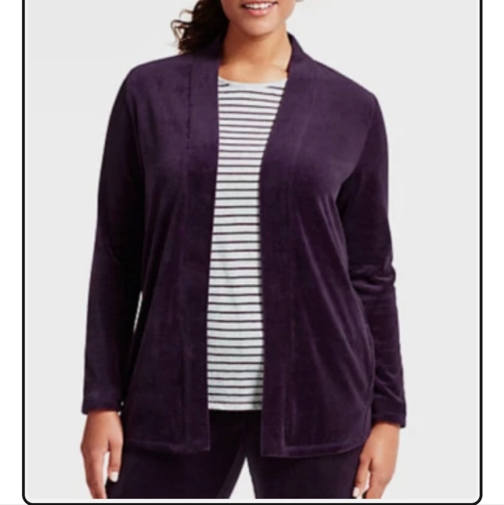 TALBOTS Purple Luxe Velour Open Cardigan - Large